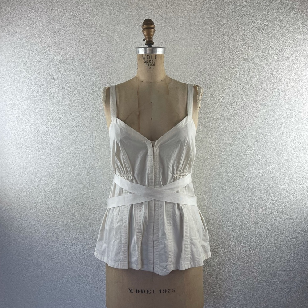 Twenty8Twelve l 6 Antoinette Ivory Fit Flare Criss-Cross Ribbon Hook Eye Blouse